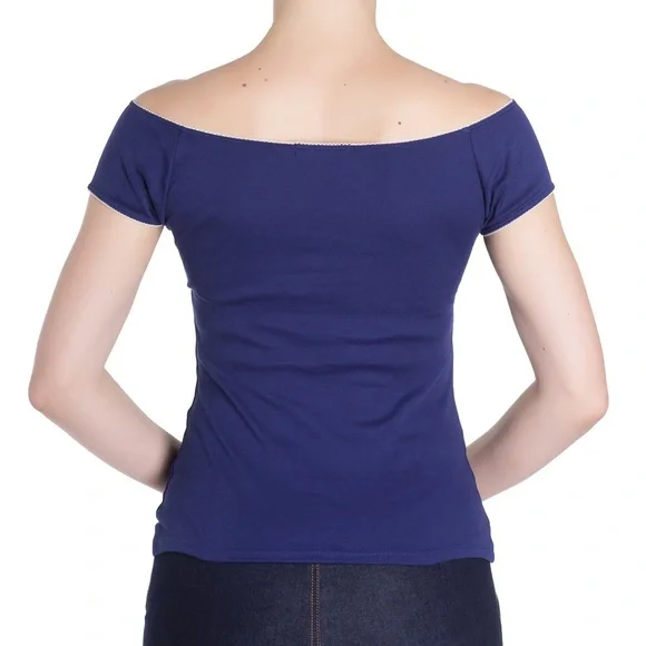 Hell Bunny Blue Off-Shoulder Blouse - Picture 3 of 4